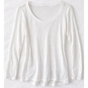 Michael Stars Slub Knit Scoop Neck Long Sleeve Tee White OS Hole Flaw